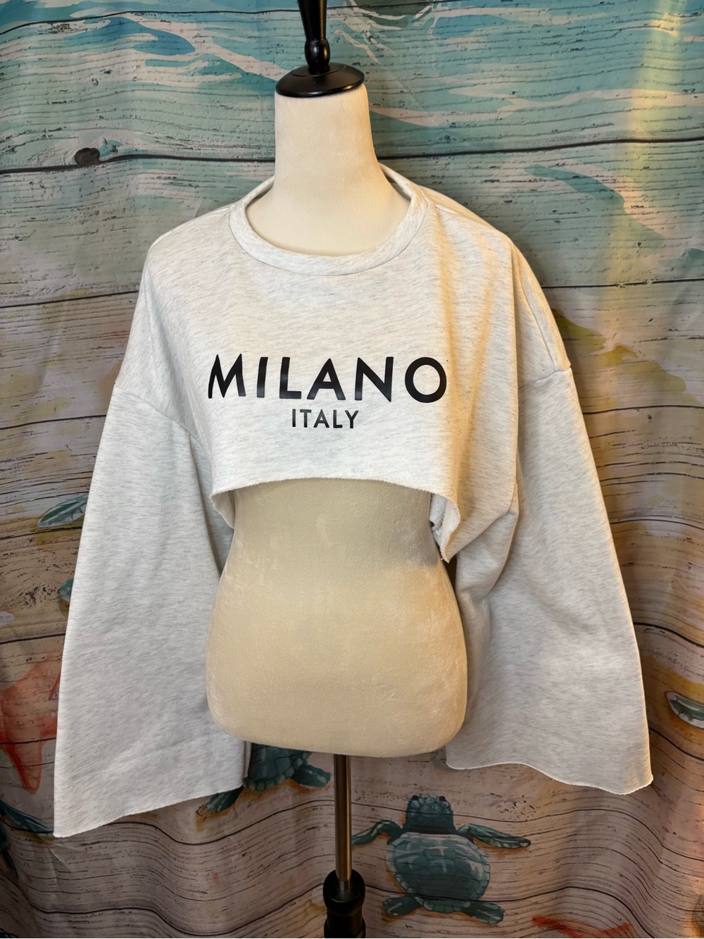 Milano Light Gray Cropped Sweatshirt with Bold Black Logo